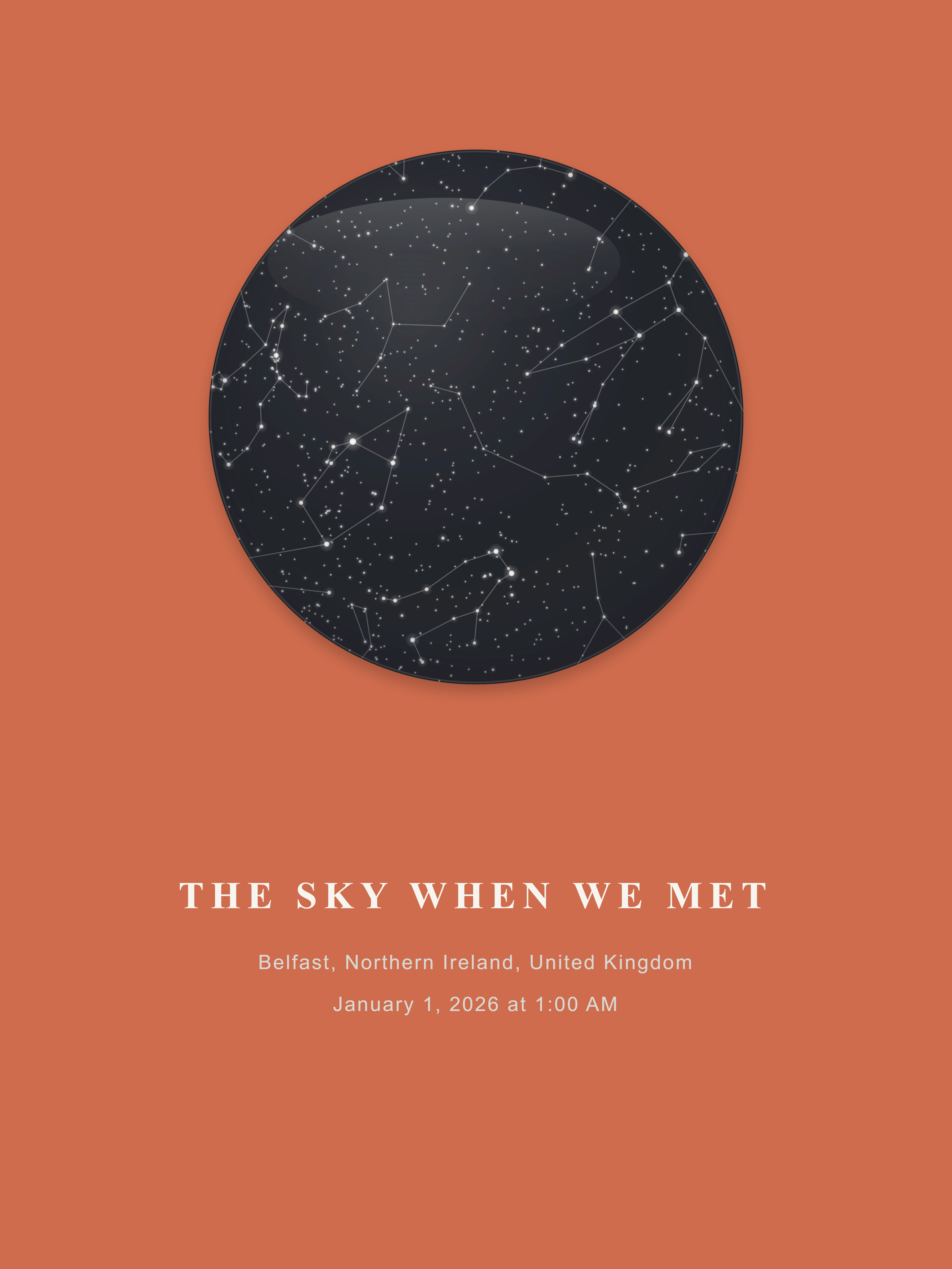 Framed star map poster, the sky when we met